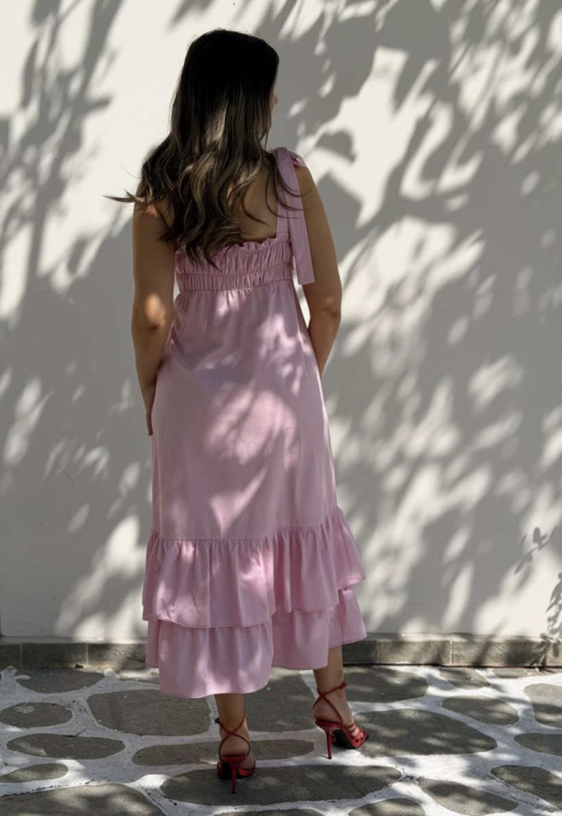 BABY PINK MIDI DRESS-Μίντι φόρεμα σε ρόζ απαλό