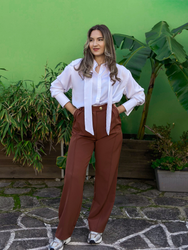 TERRACOTTA PANTS- καφέ παντελόνι με πιέτες